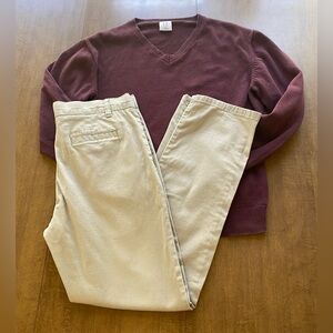 Classic Tan Boys 16 husky IZOD pant & Maroon GAP Kids XXL Organic Cotton Sweater